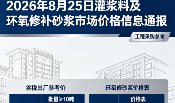 蚌山2026年8月25日灌浆料及环氧修补砂浆市场价格信息通报
